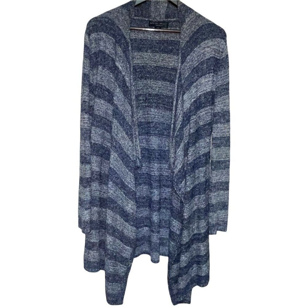 Barefoot Dreams Bamboo Open Front Cardigan Chic Lite Blue Stripe Sweater Women's